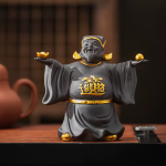 Kinesisk lyckogudsfigur i lila lera
