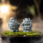 Kinesiska skyddsfigurer i sten föreställande lejon