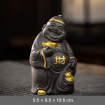 Leende tea pet i Yixinglera (zisha) — Mörkgrå och guldfärgad