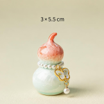 Tea pet i form av kalebass med kristallglasyr — Korall, blå och guldfärgad fjäril, 3 × 5,5 cm