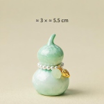 Tea pet i form av kalebass med kristallglasyr — Mintgrön, bladhänge, 3 × 5,5 cm