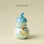 Tea pet i form av kalebass med kristallglasyr — Turkos, guldfärgat hänge, 3 × 5,5 cm