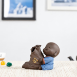 Tea pet munk med hydroponikvas i lila lera — 6,8 × 10,8 cm
