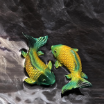 Tefiguriner med koi-karp i resin — Duo mörkgrönt och gulgrönt
