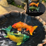 Tefiguriner med koi-karp i resin — Duo orange-rött och turkosgrönt